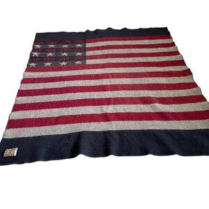 Woolrich Wool Stadium Blanket USA Flag Red Gray Blue Vintage 1980s Lap Throw